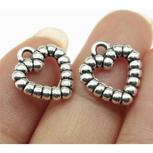 WYSIWYG 20pcs 13x12mm Silver Color Heart Charm Hollow Heart Charm Mini Heart Charm Vintage DIY Accessories For Jewelry Making