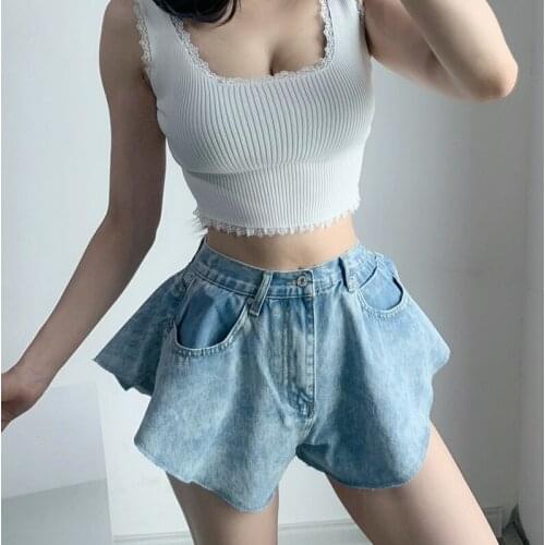 Summer 2021 2021 Hot New Fashion Womens Horn Blue Loose Casual Zipper Personality Girl Female Denim Shorts Sexy plus size E231