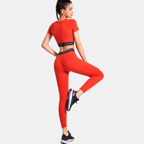 Sports Set Women Short Sleeve Crop Top Leggings Set Gym Yoga Set Running Sports Suit Women Sportswear Workout