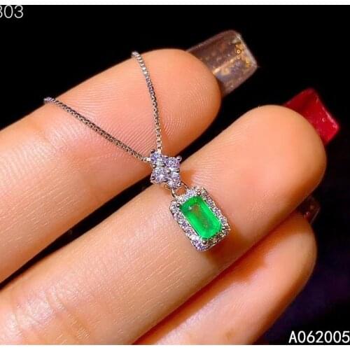 KJJEAXCMY Fine Jewelry 925 Sterling Silver Inlaid Natural Emerald Female New Pendant Necklace Lovely Support Test with Box