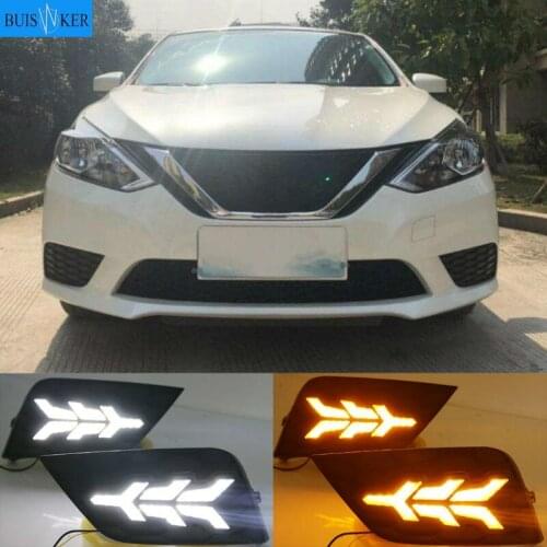1Pair For Nissan Sentra Sylphy 2016-2018 Daylight LED DRL Daytime Running Lights with turn signal Fog Lamp