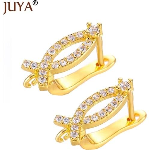 10 pcs Fashion Shiny AAA CZ Earring Hooks For Jewelry Making Fish Shape Leverback Earwire Clasps DIY Earrings Accessories Part