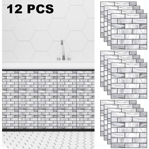 12pcs 3D Wall Tile Stickers Kitchen Bathroom Self-adhesive Decor Waterproof Home Decor Stickers (30x30cm/12" x 12")(Marbling)
