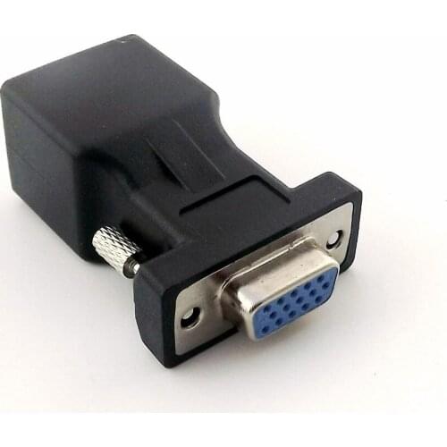 1x RJ45 Female to DB15 Serial VGA Female Converter Femal to Female Extender Adapter Network Cable Black