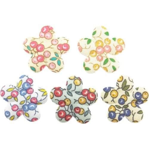 50Pcs/LOT 3.2CM Padded Cherry Cloth Fabric Flower Appliques for DIY Headwear Hairpin Band Decor Clothes Sewing Supplies Patches