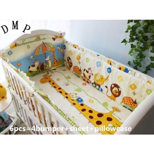 6PCS environment-friendly printing Baby Bed baby crib bedding set,baby clothing Cradle Protector (4bumpers+sheet+pillow cover)