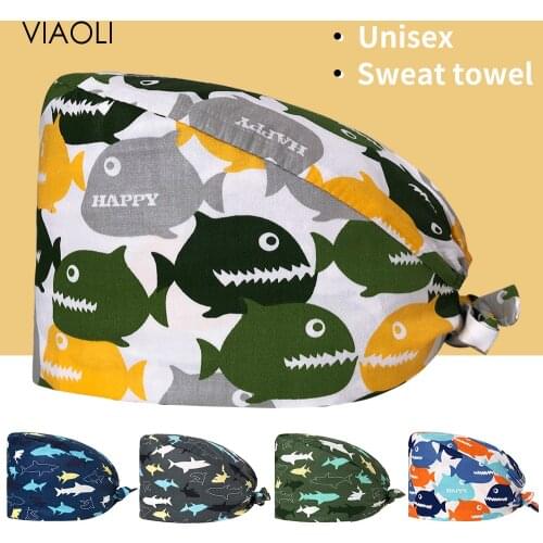 Hospital Surgery Womens Cotton Scrubs Cap Sweat-absorbent Elastic Section Pet Grooming Nursing Work Hat Lab Scrub Hat Wholesale