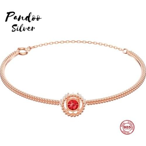 PANDOO Fashion Charm Pure 925 Silver Original 1:1 Copy,Delicate Flashing Beating heart Crystal Bracelets Women Jewelry Gifts