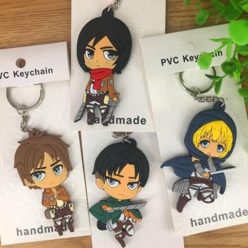 4 Pcs/set Attack on Titan Mikasa Ackerman Rivaille Eren Jaeger Armin Arlart PVC Keychain Figure Pendant Key Ring Kids Toys Gift