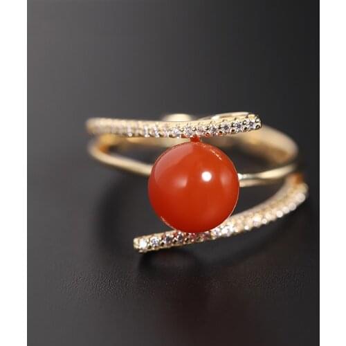 DAIMI South Red Agate Natural Gemstones Heaven Genuine 925 Sterling Silver Open Ring Gift