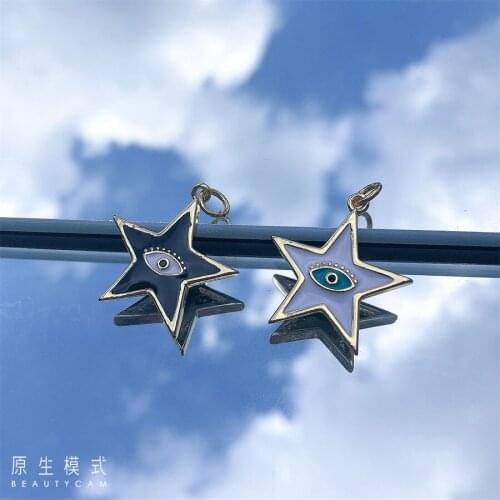 Hip Hop Five-pointed Star Demon Eye Pendant Necklace DIY Fashion Charm Golden Necklace