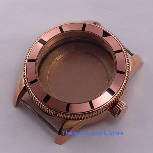 BLIGER 46mm Stainless Steel Watch Case Rose Glod Rotating Bezel Case Fit For ETA 2836 Automatic Movement