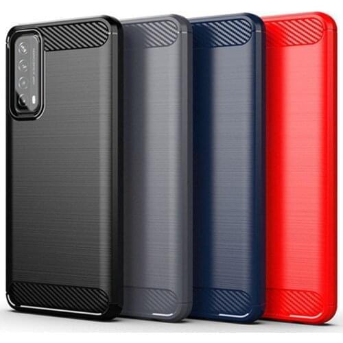 For Huawei P Smart 2021 Case Luxury Carbon Fiber Skin Soft Silicone Cover ShockProof Case For Huawei PSmart 2021 Phone Cases