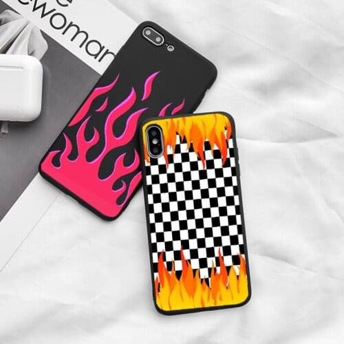 Fashion Black Red Flame Checkboard Plaid Phone TPU soft Case For iPhone XS MAX 11 Pro MAX X XR 7 8 6s Plus Fire black cover