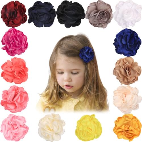 XIMA 4"hair flower for kids headband hair accessories satin flower WITH CLIP for kids 16pcs/lot