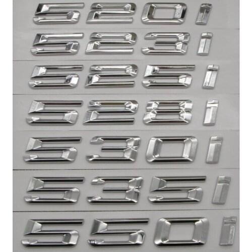 Chrome Silver Number Letters Trunk Badge Emblem Emblems for BMW 5 Series 520i 523i 525i 528i 530i 535i 540i 550i 545i