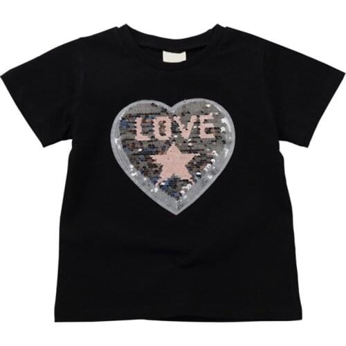 Baby T-Shirt Children Boys Girls Summer Cotton Sequin Love Pattern T-shirt Tops Blouse Short Sleeve Casual Tee Shirts