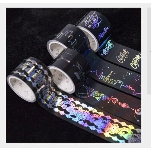 Hot silver laser dazzling Black magic array Starry stars lace English symbols Washi Tape DIY planner Scrapbooking Masking Tape
