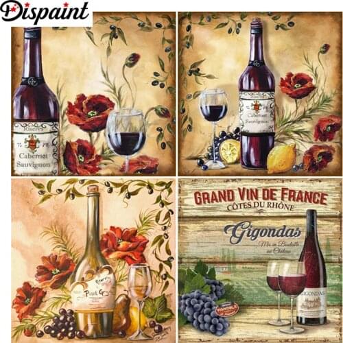 Dispaint Paint With Diamond Embroidery” Wine glass " Diamond Painting Full Square Round Picture Of Rhinestone Decor