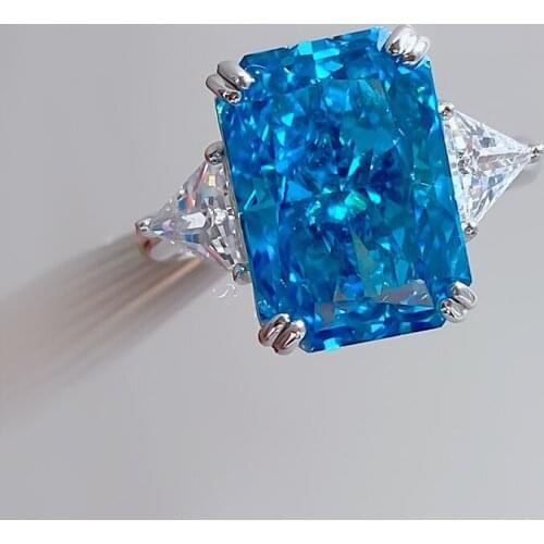 925 Sterling Silver Luxury 10*14mm Radiant Cut Sapphire Citrine High Carbon Diamond Ring Female Fine Jewelry Wedding Party Gift