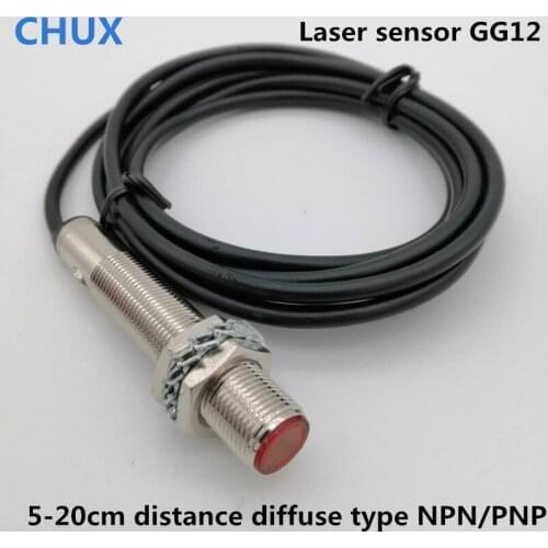 M12 Laser Sensor visible diffuse type Red infrared sensor switch NPN PNP 6-36v DC Adjustable 10-20cm photoelectric switch
