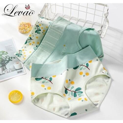 LEVAO Women High Waist Breathable Soft Cotton Panties Girls Comfort Underwear Seamless Briefs Cute Print Sexy Lingerie