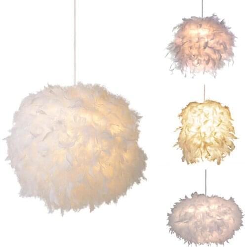 Modern Fluffy Chandelier White Feather Chandelier Fairy Lampshade Lighting Cafe Bedroom Study Decoration Creative Romantic 220V