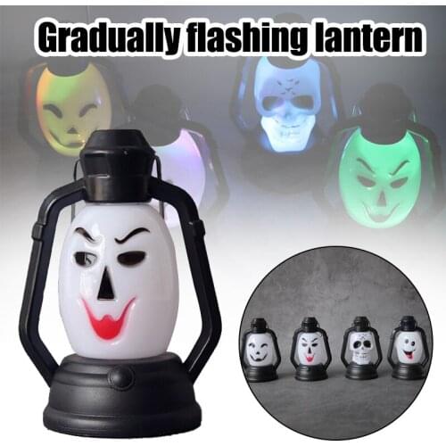 Halloween Small Lantern Skull Head Gradient Flashing Lantern Bar Decoration Plastic Night Light Portable Pumpkin Lantern GQ