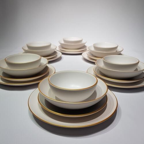 Matte Cream Hand Decor Gold 24-Piece Dinnerware for 6 PeopleDinner Plates Tableware Serving Plate Soup bowl Stamping Plates