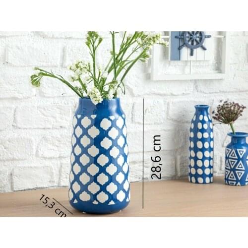 Mediterrenian Retro Navy Blue and White Porcelain with Vase Home Flower Arrangement Decorations Organization