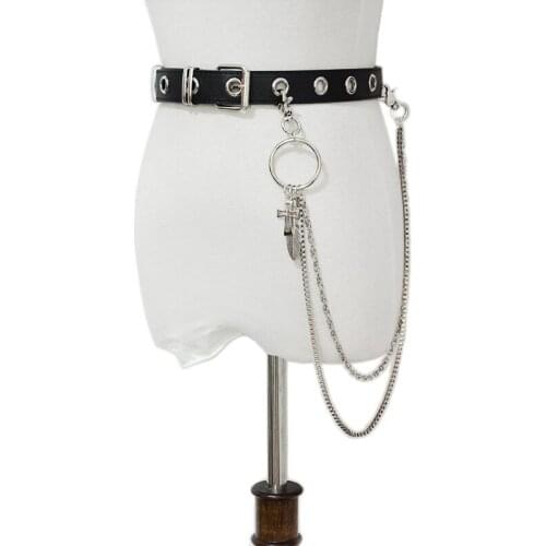 CKMORLS Fashion Belts Women Sexy Leather Bdsm Kits Sex Bondage Set Chain Metal Rivet Clubwear Goth Leather Waist Cage Adjustable