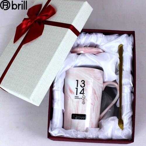 Marble Mugs Coffee Cups Ceramic Coffee Mug with Lid and Spoon Office Coffee Cups Birthday Gift Box for Girlfriend Caneca Tazas