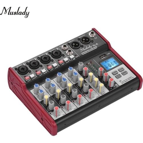 Muslady SL-6 Portable 6-Channel Mixing Console Mixer 2-band EQ Built-in 48V Phantom Power Supports BT Connection USB MP3 Player