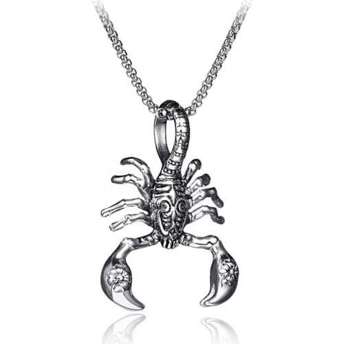 Men Hip Hop Scorpion Long Chain Stainless Steel Pendant Necklaces Black Vintage Scorpio Punk Rock Jewelry Friends Gift LN3002