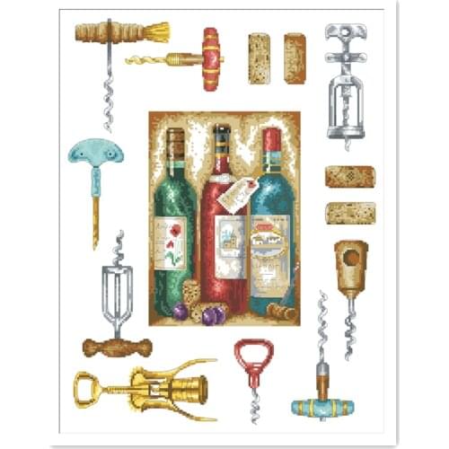 Wine set cross stitch package Bottle opener 18ct 14ct 11ct cloth cotton thread embroidery DIY handmade needlework