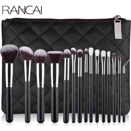 RANCAI 10/15pcs Professional Make-up Brushes Set Makeup Power Brush Make Up Beauty Tools Soft Synthetic Hair With Leather Case