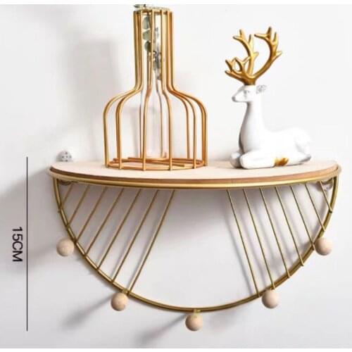 Wall Shelf Nordic Iron Wood Semicircle Shelf Living Room Wall Hanging Creative