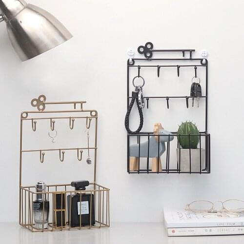 Wall Mounted Key Holder 7 Hooks Hanging Pocket Letter Mail Storage Basket Organizer Home Kitchen Entryway Housekeeper On Wall