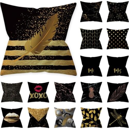 NEW Gold Black Marble Polyester Pillow Case Hot Modern Nordic Geometric Cushion Cover Decorative Sofa Couch Throw Pillows Cover