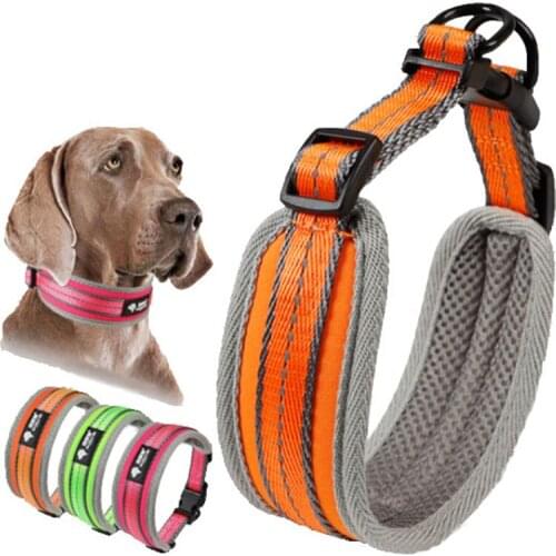 Nylon Reflective Dog Collar Double Layer Mesh Padded Training Collar for Pet Wide Width Comfortable for small Medium Large dogs