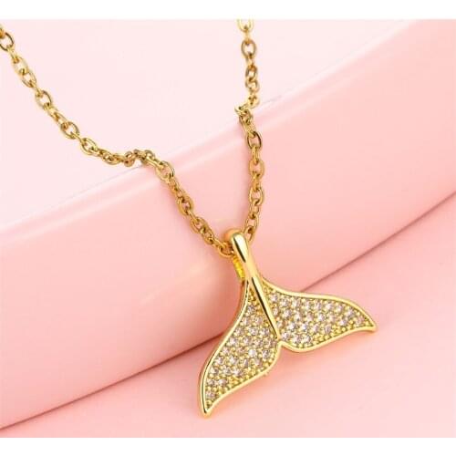 Trendy Fish Tail Zircon Pendants For Women Micro-pave AAA Gold Color Choker Necklace & Pendant Jewelry Stainless Steel Chain