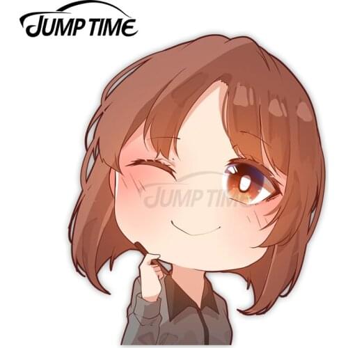 Jump Time 13 cm x 12cm Vinyl Car Stickers Cute Girl Cartoon Avatar Car Decals Surfboard Camper Peeker Waterproof Car Accessories