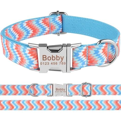 AiruiDog Adjustable Dog Collar Personalized Name Engraved Nylon Small Medium Large Dogs