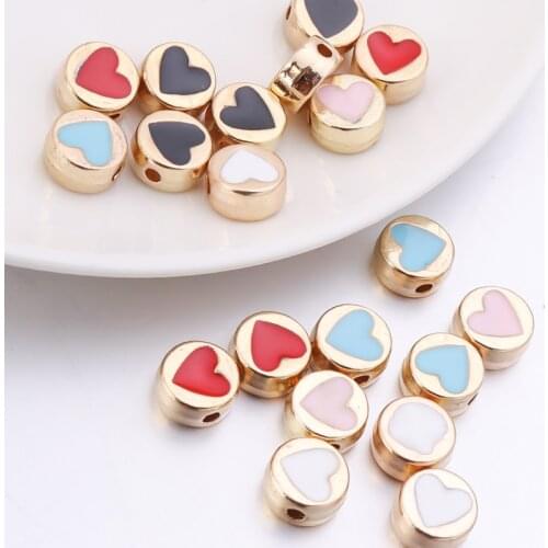 SAUVOO 20pcs/lot Round Heart-shaped Metal Beads Enamel Spacer Beads For Jewelry Making Handmade DIY Bracelet Necklace