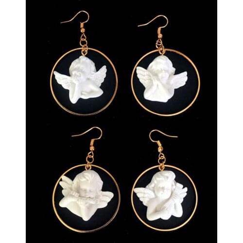 Gypsum White Cupid Angel Pendant Drop Earrings Cute Angel Wings Dangle Earrings For Women Fashion Jewerly