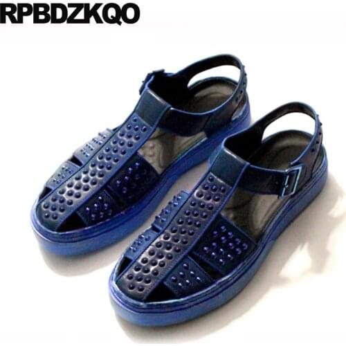 Stud Platform Luxury Green Genuine Leather Blue Roman Sandals Size 45 Gladiator Rivet Large Designer Shoes Men High Quality Big