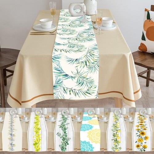 Modern Printed Plant Flower Table Runner Nordic Cotton Linen Table Runners for Wedding Party Hotel Home Tablecloth Decoration