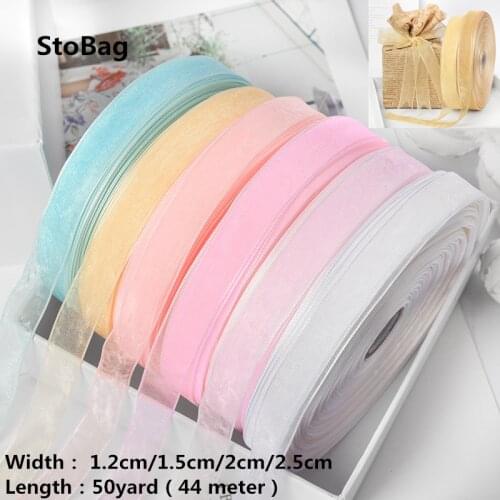 StoBag 50Yard 1.2cm/1.5cm/2cm/2.5cm Gift Pack Organza Ribbon Wedding Birthday Party Handmade Cake Decorating Baby Shower Favor