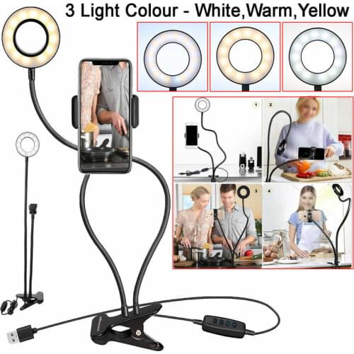 Led Selfie Ring Light for Live Stream Video Chat with Flexible Phone Holder Tripod for Iphone Smartphone Youtube Photo Mini Lamp
