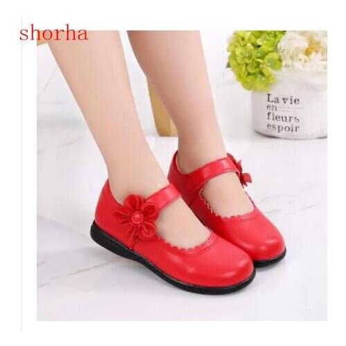 New Elegant Genuine Leather girls Loafers Kids Girls Dress Shoes red Pink Flower Princess dance shoes Childrens Casual shoes